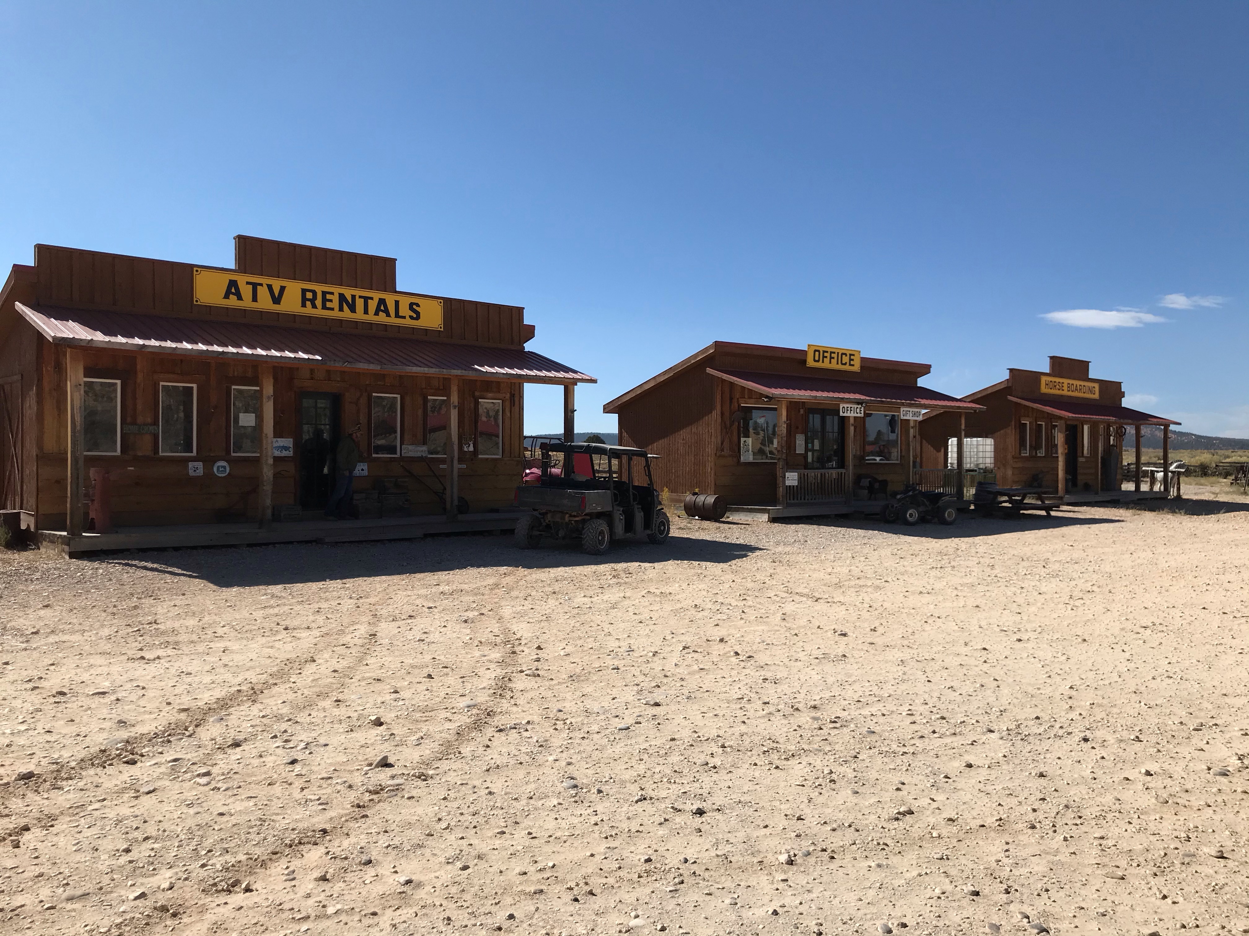 Bryce Wildlife Outfitters ATV rental office and vehicles near Bryce Canyon