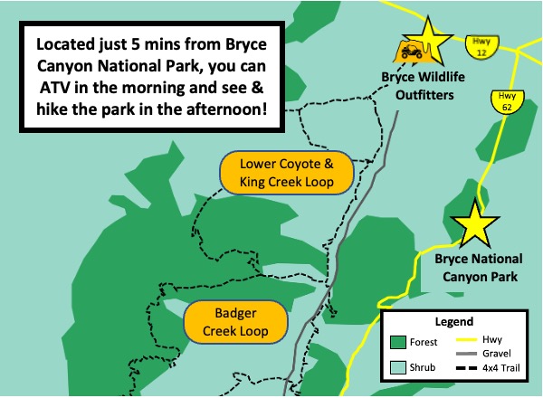 See the oldest growing trees in the world, wildlife, vistas and more! Close to Bryce Canyon National Park, close to Rubys, and close to hotels in the Bryce Canyon area, your ATV adventure awaits!